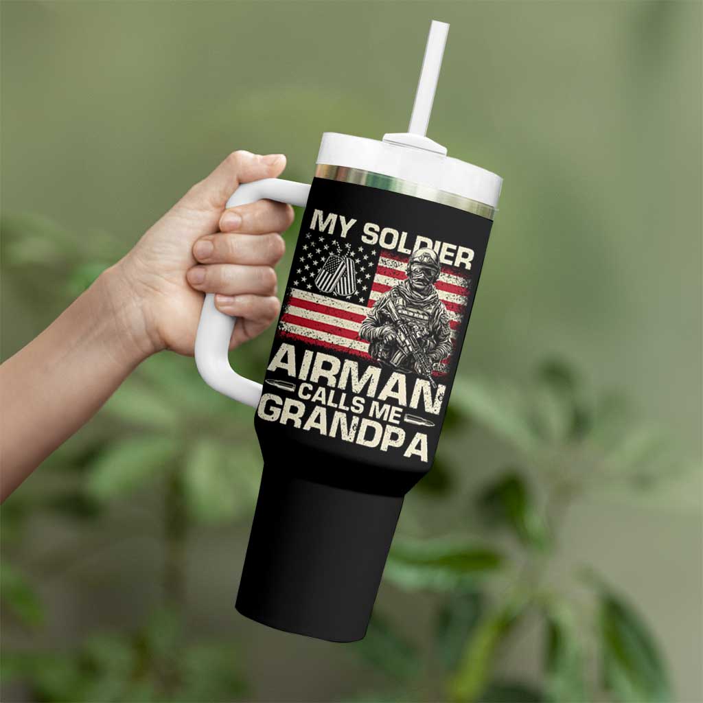 Proud Air Force Grandpa Tumbler With Handle My Soldier Airman Calls Me Grandpa US Flag - Wonder Print Shop