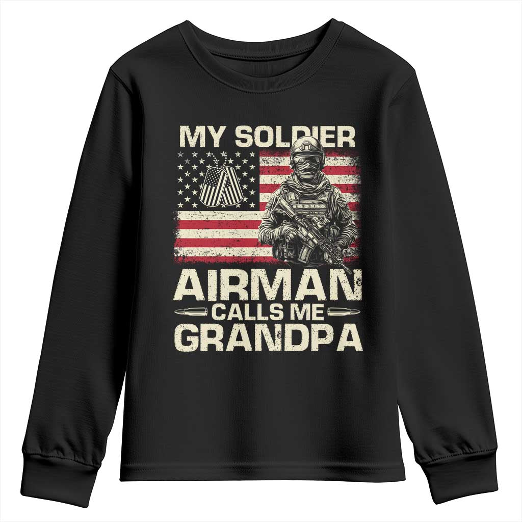 Proud Air Force Grandpa Youth Sweatshirt My Soldier Airman Calls Me Grandpa US Flag - Wonder Print Shop