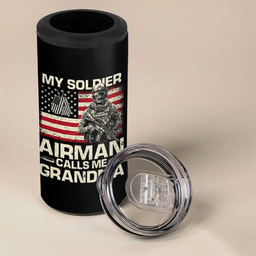 Proud Air Force Grandma 4 in 1 Can Cooler Tumbler My Soldier Airman Calls Me Grandma US Flag - Wonder Print Shop
