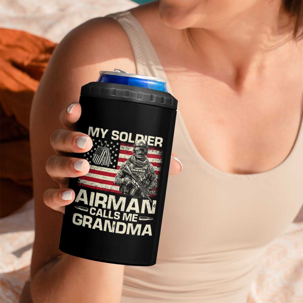 Proud Air Force Grandma 4 in 1 Can Cooler Tumbler My Soldier Airman Calls Me Grandma US Flag - Wonder Print Shop
