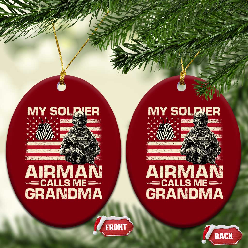 Proud Air Force Grandma Ceramic Ornament My Soldier Airman Calls Me Grandma US Flag - Wonder Print Shop