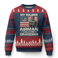 Proud Air Force Grandma Ugly Christmas Sweater My Soldier Airman Calls Me Grandma US Flag - Wonder Print Shop