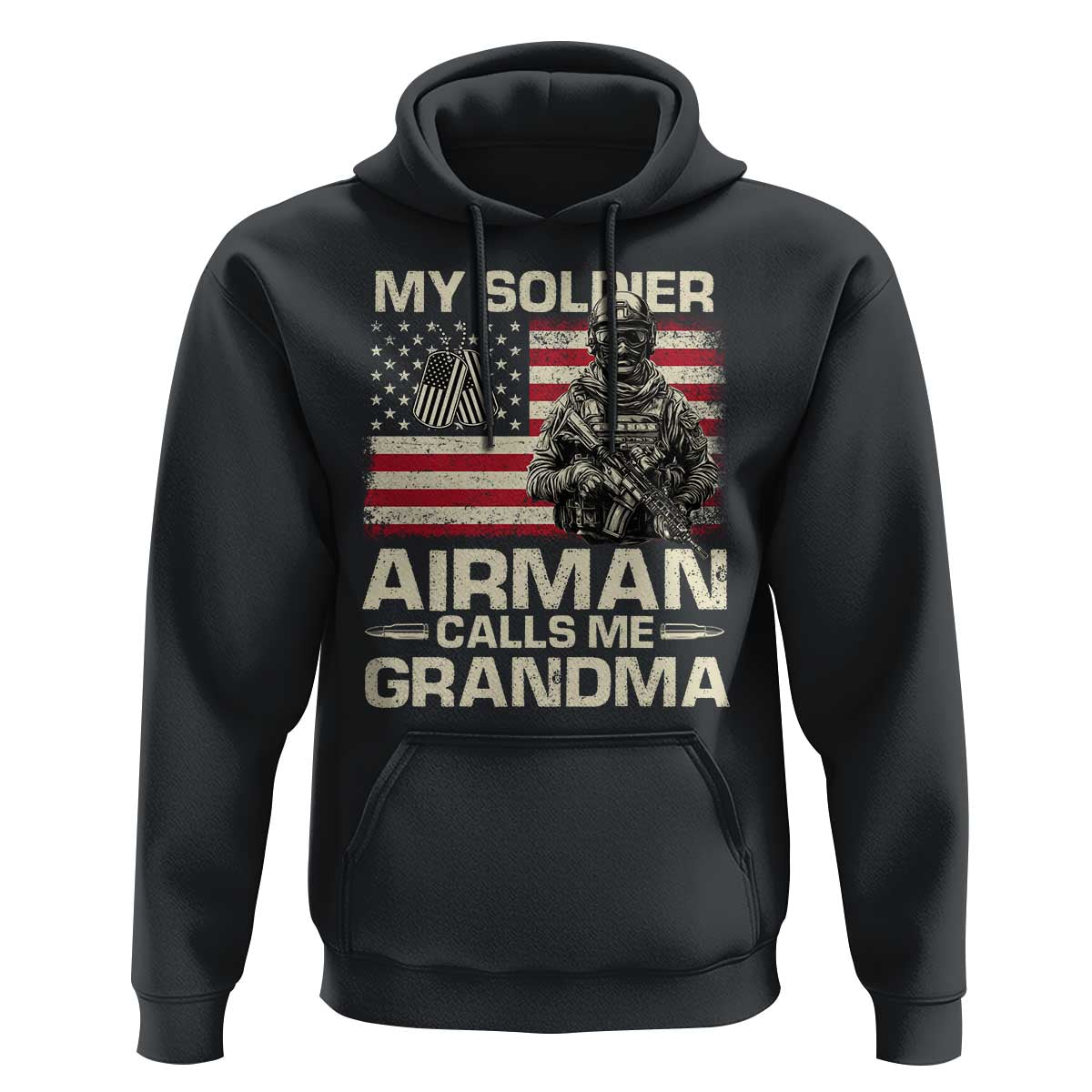 Proud Air Force Grandma Hoodie My Soldier Airman Calls Me Grandma US Flag - Wonder Print Shop