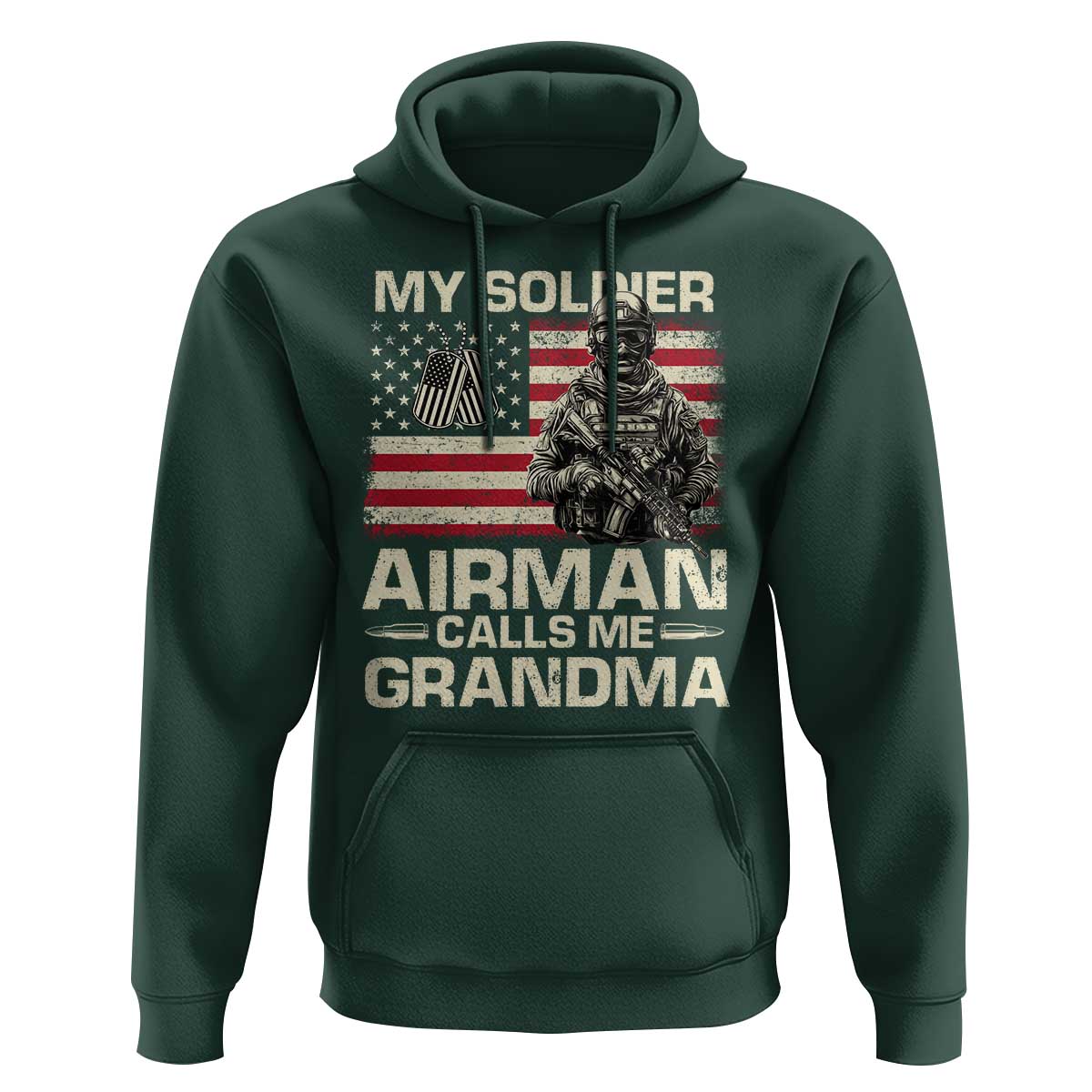 Proud Air Force Grandma Hoodie My Soldier Airman Calls Me Grandma US Flag - Wonder Print Shop