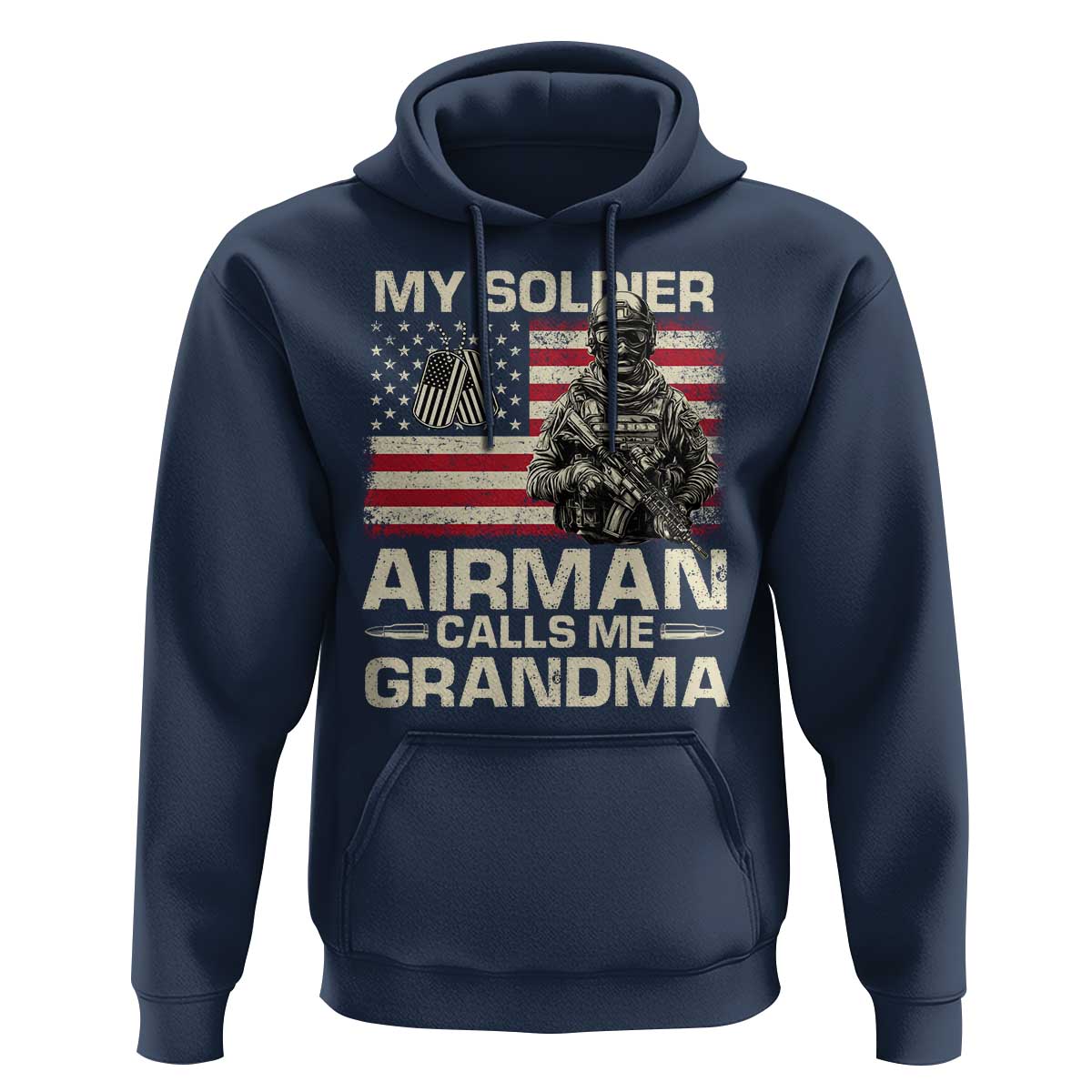 Proud Air Force Grandma Hoodie My Soldier Airman Calls Me Grandma US Flag - Wonder Print Shop
