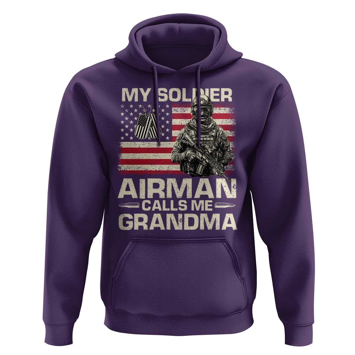 Proud Air Force Grandma Hoodie My Soldier Airman Calls Me Grandma US Flag - Wonder Print Shop