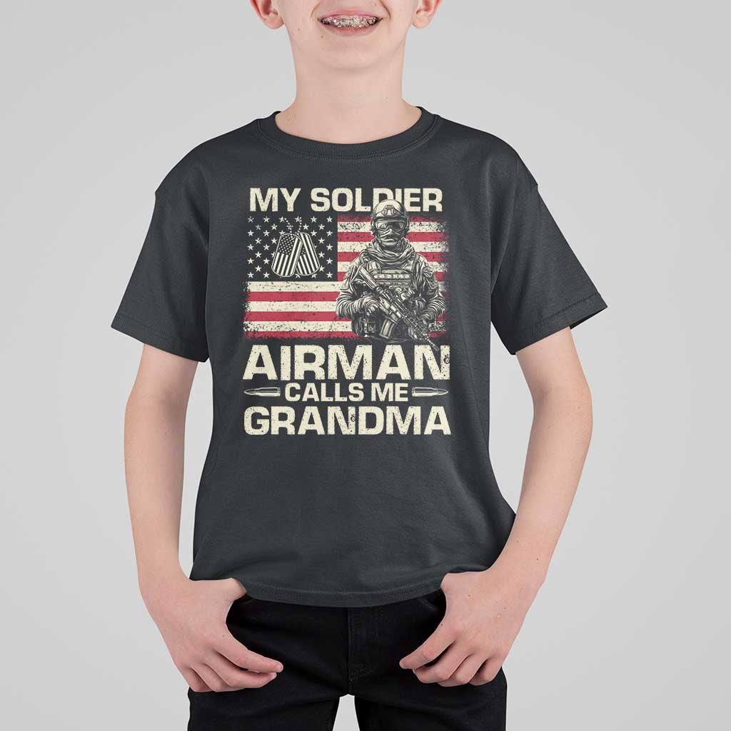 Proud Air Force Grandma T Shirt For Kid My Soldier Airman Calls Me Grandma US Flag - Wonder Print Shop