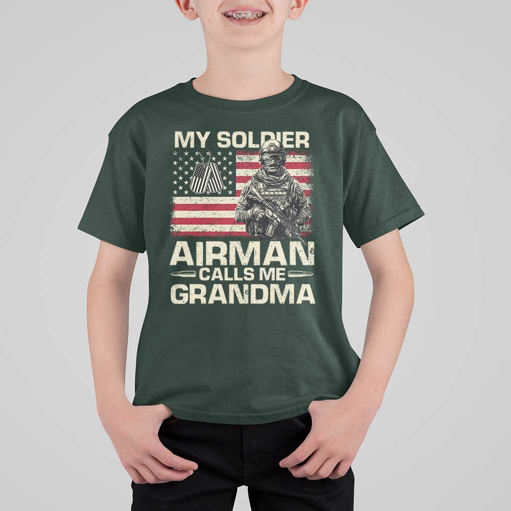 Proud Air Force Grandma T Shirt For Kid My Soldier Airman Calls Me Grandma US Flag - Wonder Print Shop