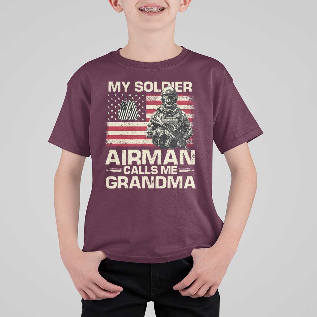 Proud Air Force Grandma T Shirt For Kid My Soldier Airman Calls Me Grandma US Flag - Wonder Print Shop