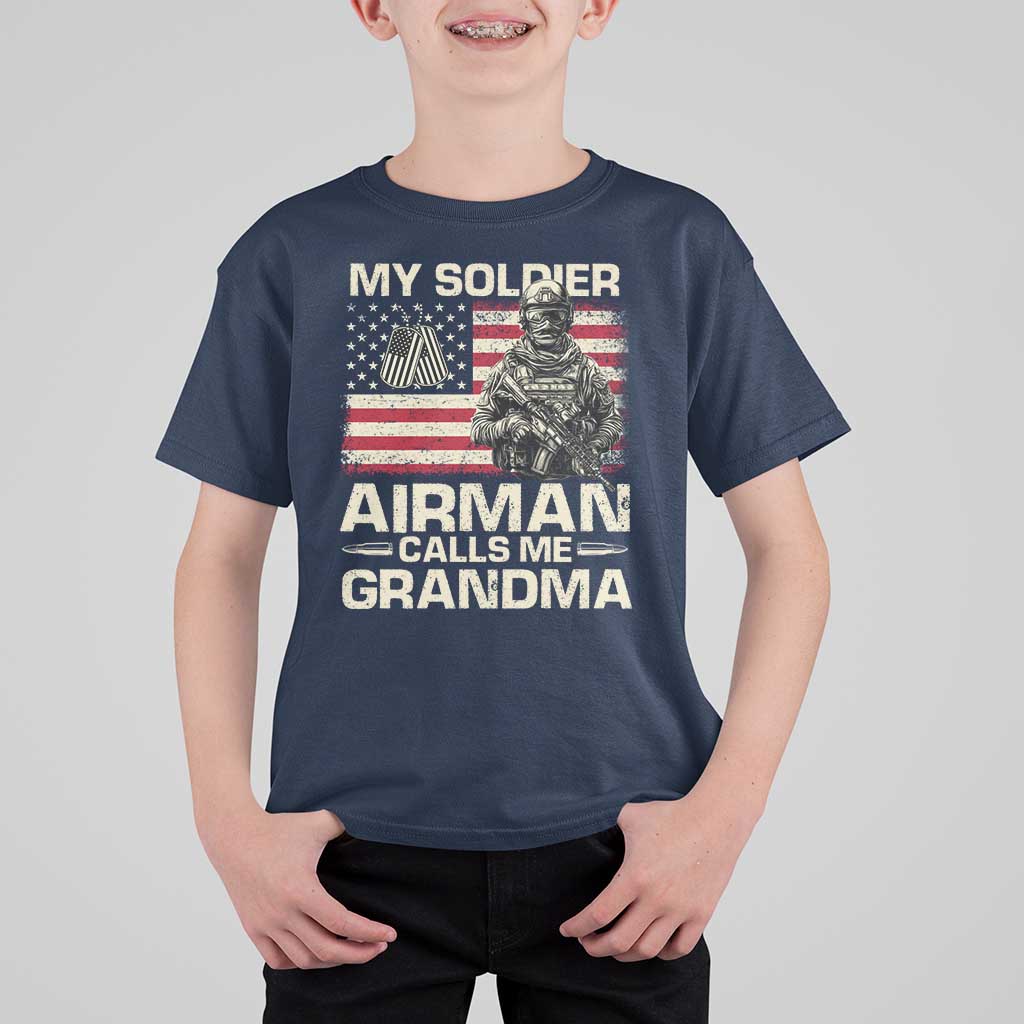 Proud Air Force Grandma T Shirt For Kid My Soldier Airman Calls Me Grandma US Flag - Wonder Print Shop
