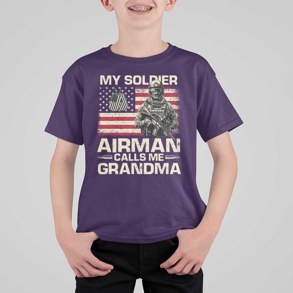 Proud Air Force Grandma T Shirt For Kid My Soldier Airman Calls Me Grandma US Flag - Wonder Print Shop