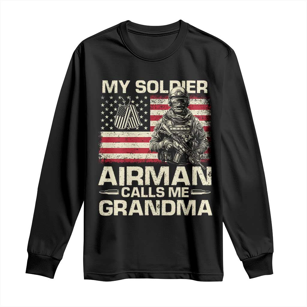 Proud Air Force Grandma Long Sleeve Shirt My Soldier Airman Calls Me Grandma US Flag - Wonder Print Shop