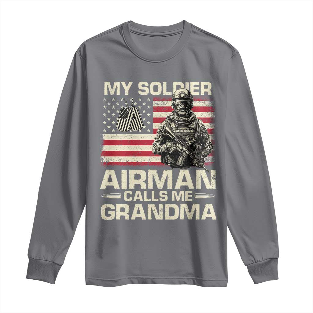 Proud Air Force Grandma Long Sleeve Shirt My Soldier Airman Calls Me Grandma US Flag - Wonder Print Shop