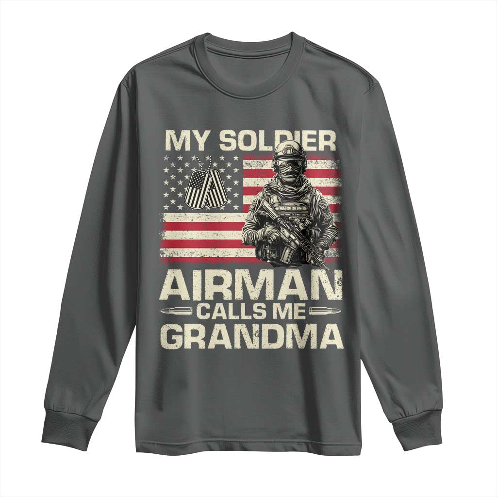 Proud Air Force Grandma Long Sleeve Shirt My Soldier Airman Calls Me Grandma US Flag - Wonder Print Shop