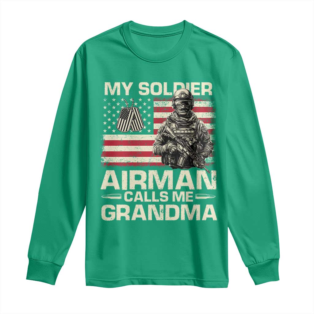 Proud Air Force Grandma Long Sleeve Shirt My Soldier Airman Calls Me Grandma US Flag - Wonder Print Shop