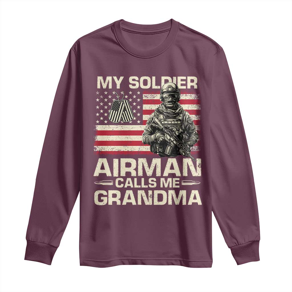 Proud Air Force Grandma Long Sleeve Shirt My Soldier Airman Calls Me Grandma US Flag - Wonder Print Shop