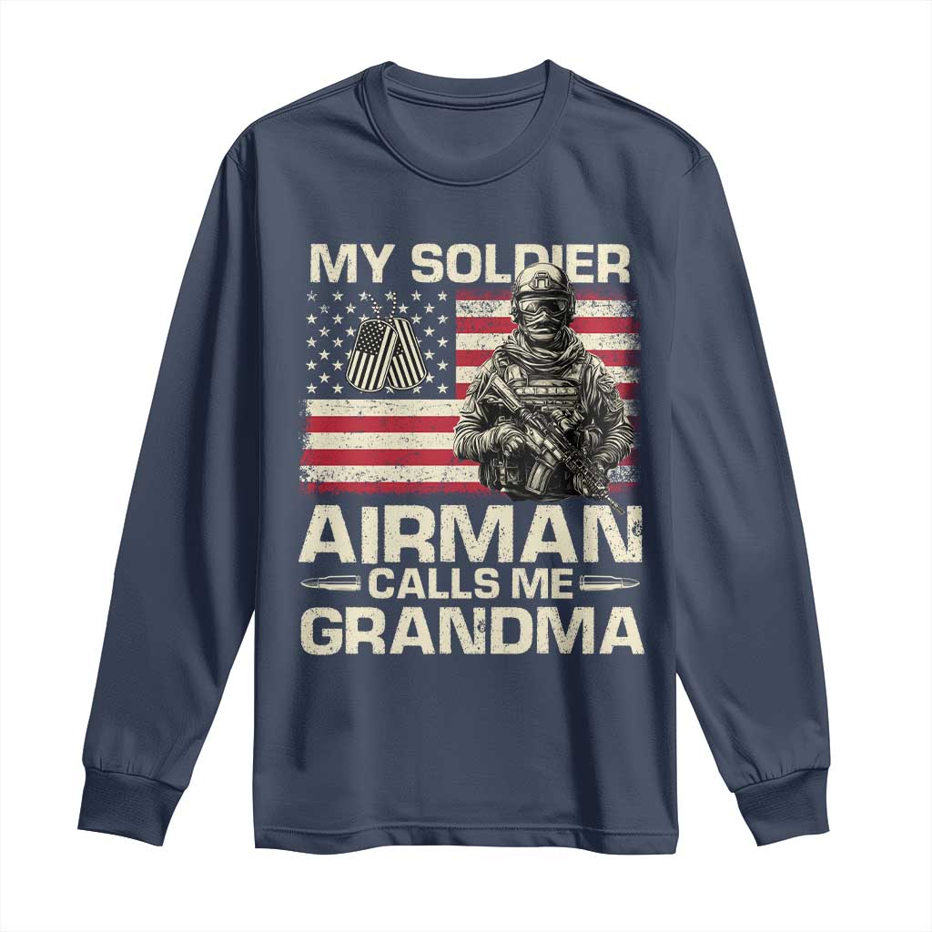 Proud Air Force Grandma Long Sleeve Shirt My Soldier Airman Calls Me Grandma US Flag - Wonder Print Shop