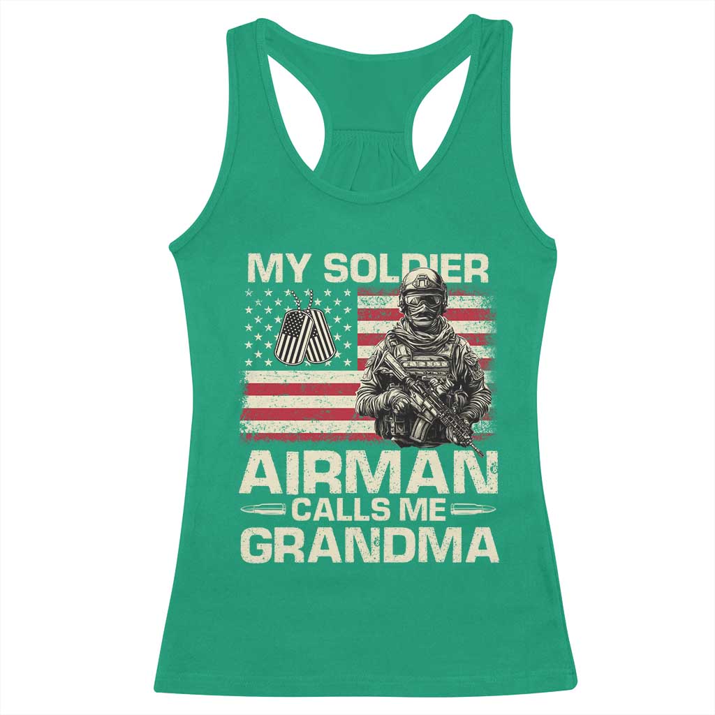 Proud Air Force Grandma Racerback Tank Top My Soldier Airman Calls Me Grandma US Flag - Wonder Print Shop