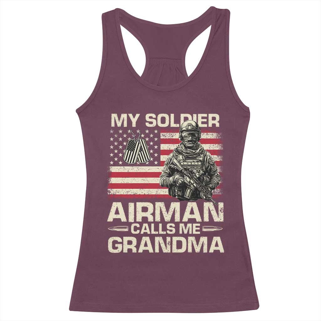 Proud Air Force Grandma Racerback Tank Top My Soldier Airman Calls Me Grandma US Flag - Wonder Print Shop