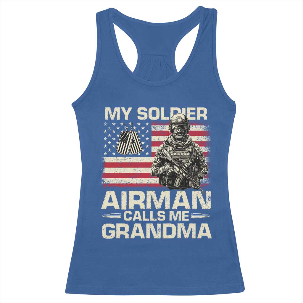 Proud Air Force Grandma Racerback Tank Top My Soldier Airman Calls Me Grandma US Flag - Wonder Print Shop