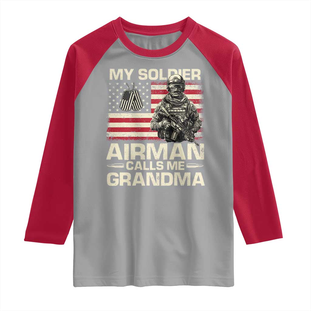 Proud Air Force Grandma Raglan Shirt My Soldier Airman Calls Me Grandma US Flag - Wonder Print Shop