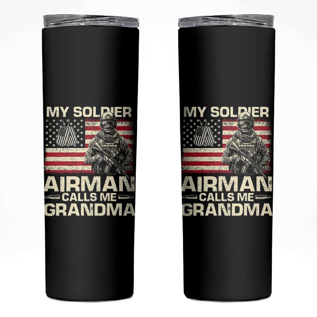 Proud Air Force Grandma Skinny Tumbler My Soldier Airman Calls Me Grandma US Flag - Wonder Print Shop