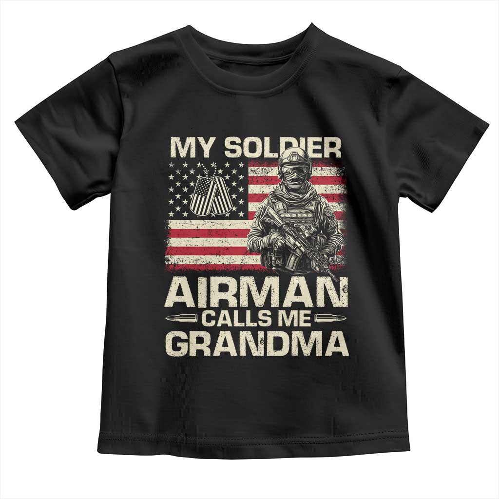 Proud Air Force Grandma Toddler T Shirt My Soldier Airman Calls Me Grandma US Flag - Wonder Print Shop