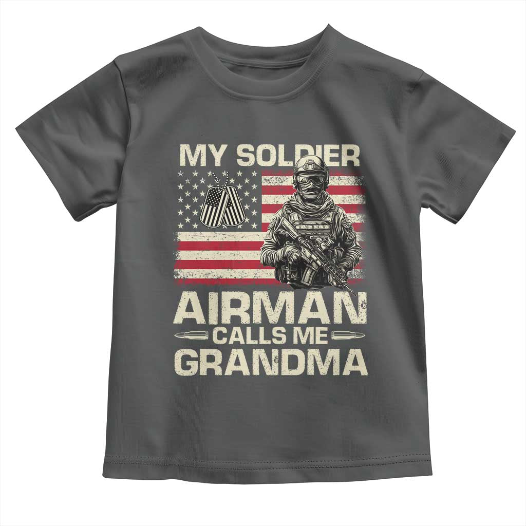 Proud Air Force Grandma Toddler T Shirt My Soldier Airman Calls Me Grandma US Flag - Wonder Print Shop