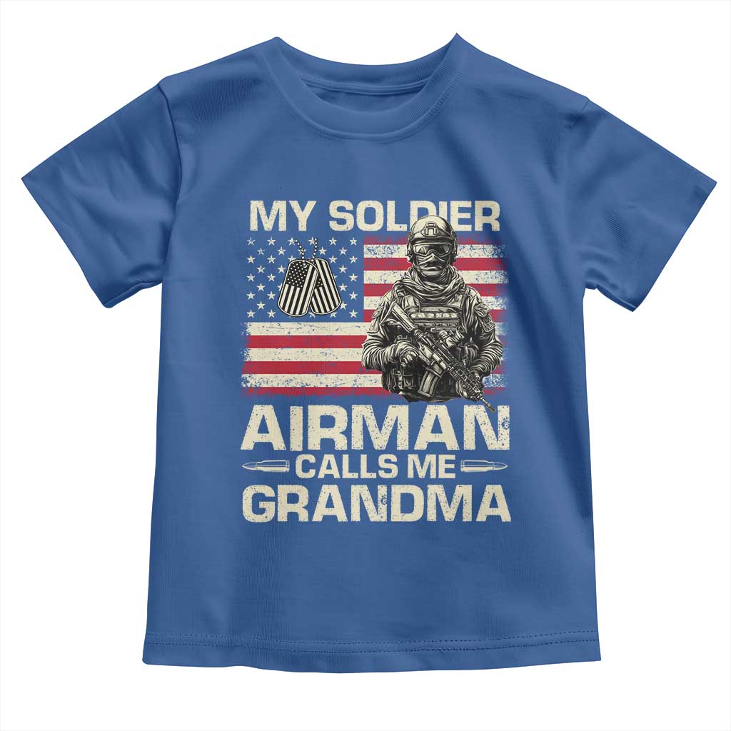 Proud Air Force Grandma Toddler T Shirt My Soldier Airman Calls Me Grandma US Flag - Wonder Print Shop