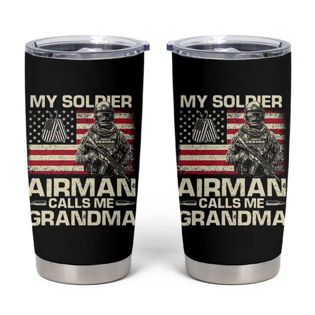 Proud Air Force Grandma Tumbler Cup My Soldier Airman Calls Me Grandma US Flag - Wonder Print Shop