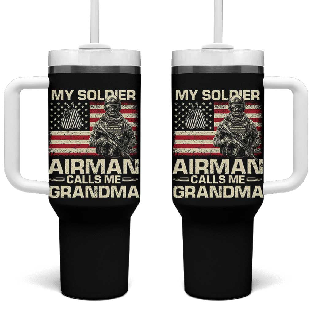 Proud Air Force Grandma Tumbler With Handle My Soldier Airman Calls Me Grandma US Flag - Wonder Print Shop