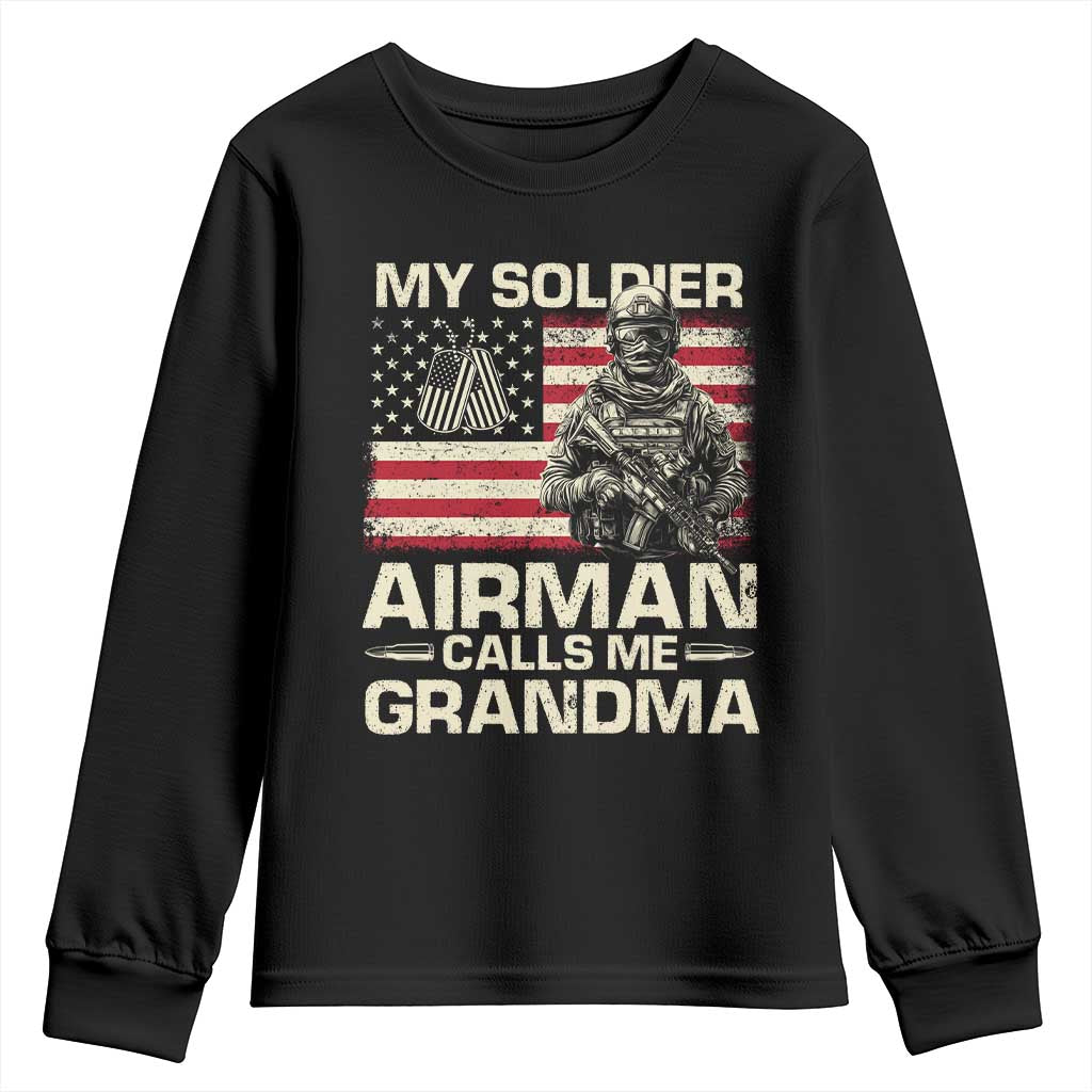 Proud Air Force Grandma Youth Sweatshirt My Soldier Airman Calls Me Grandma US Flag - Wonder Print Shop