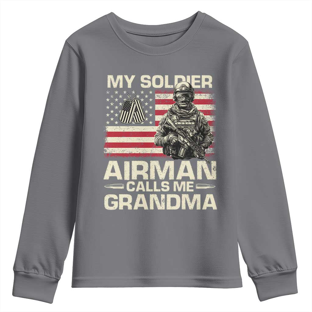 Proud Air Force Grandma Youth Sweatshirt My Soldier Airman Calls Me Grandma US Flag - Wonder Print Shop