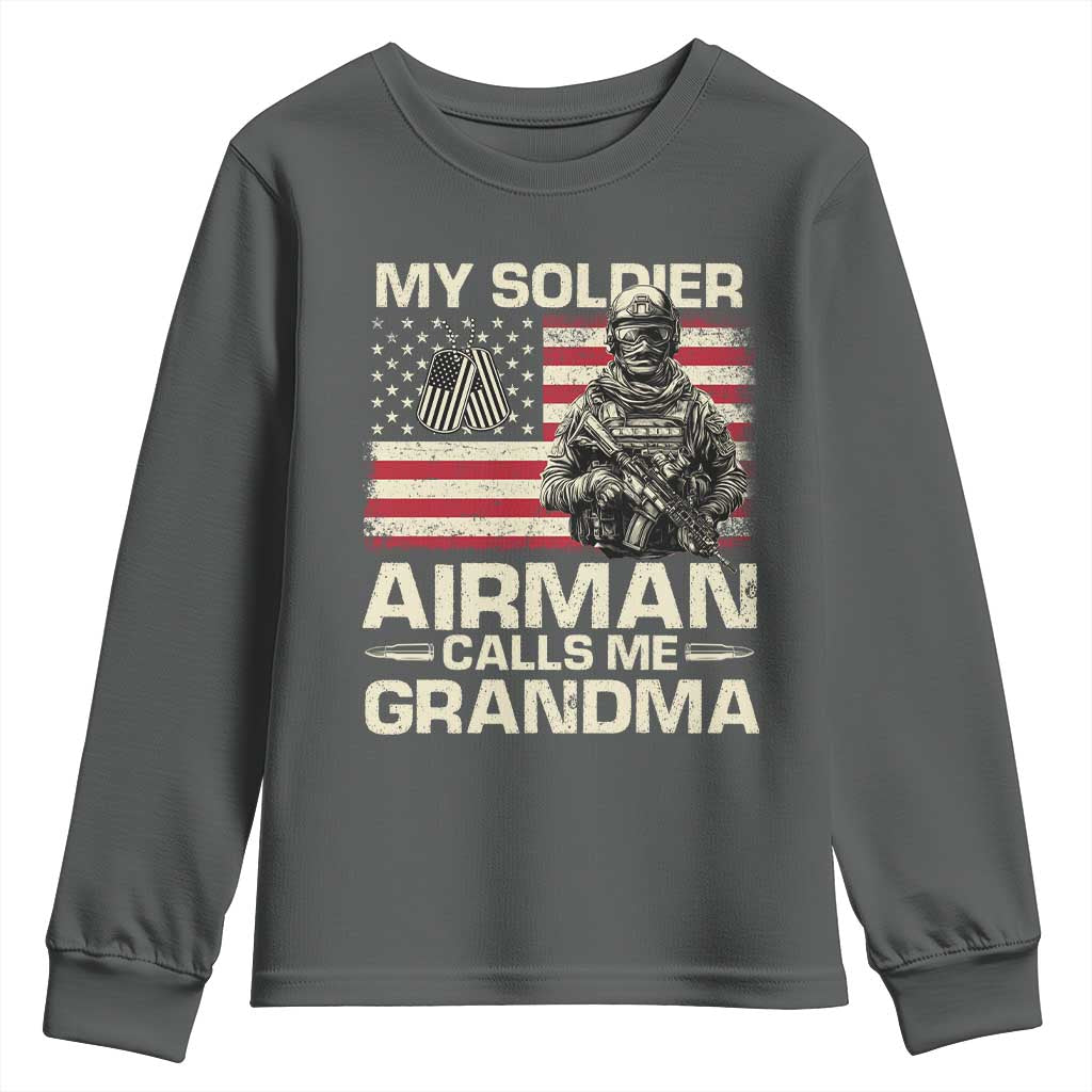 Proud Air Force Grandma Youth Sweatshirt My Soldier Airman Calls Me Grandma US Flag - Wonder Print Shop