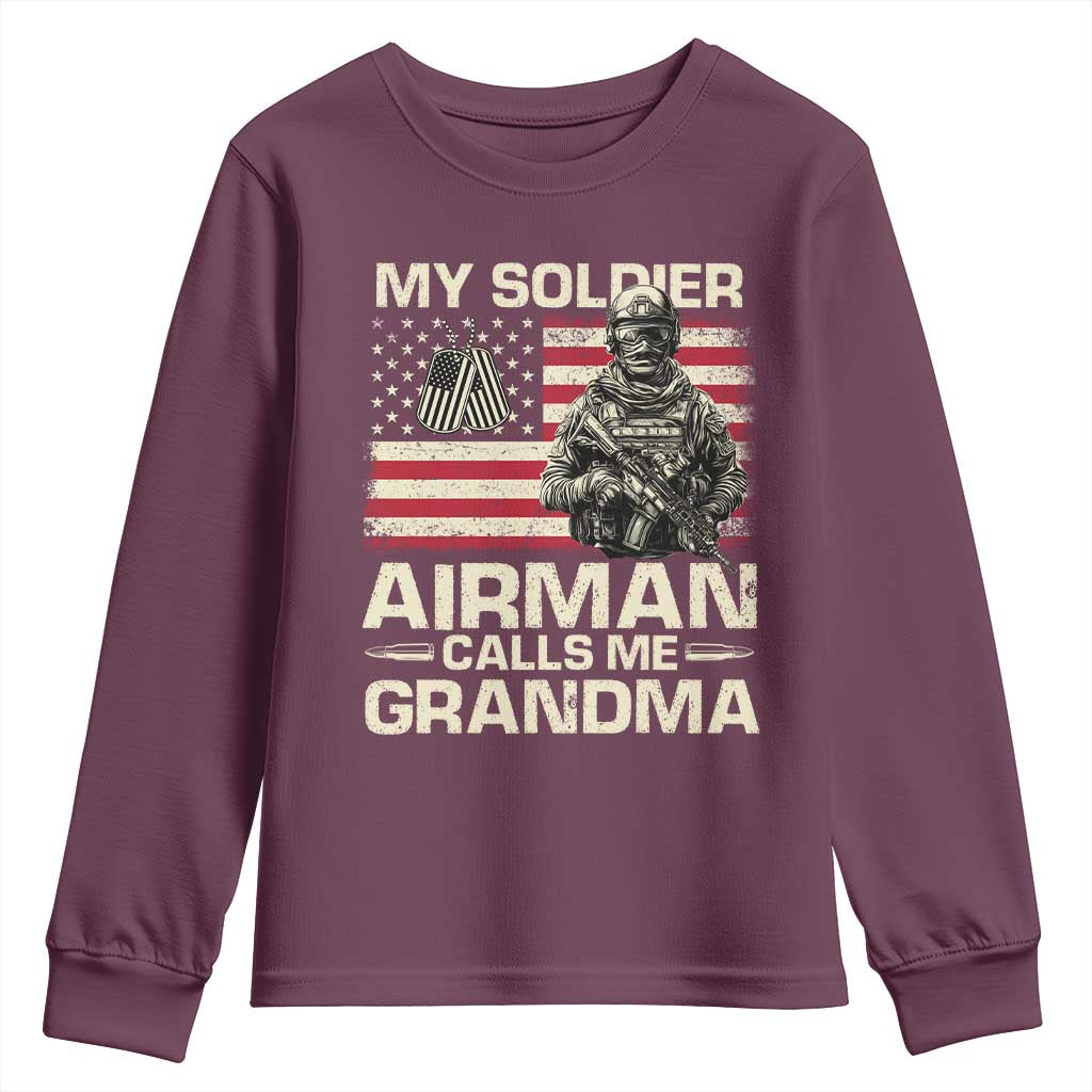Proud Air Force Grandma Youth Sweatshirt My Soldier Airman Calls Me Grandma US Flag - Wonder Print Shop