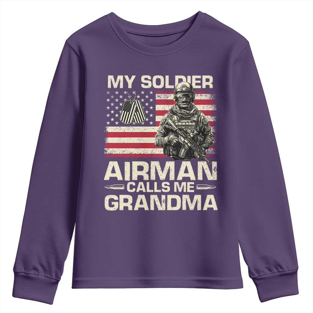 Proud Air Force Grandma Youth Sweatshirt My Soldier Airman Calls Me Grandma US Flag - Wonder Print Shop