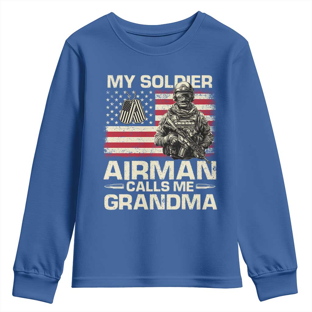 Proud Air Force Grandma Youth Sweatshirt My Soldier Airman Calls Me Grandma US Flag - Wonder Print Shop