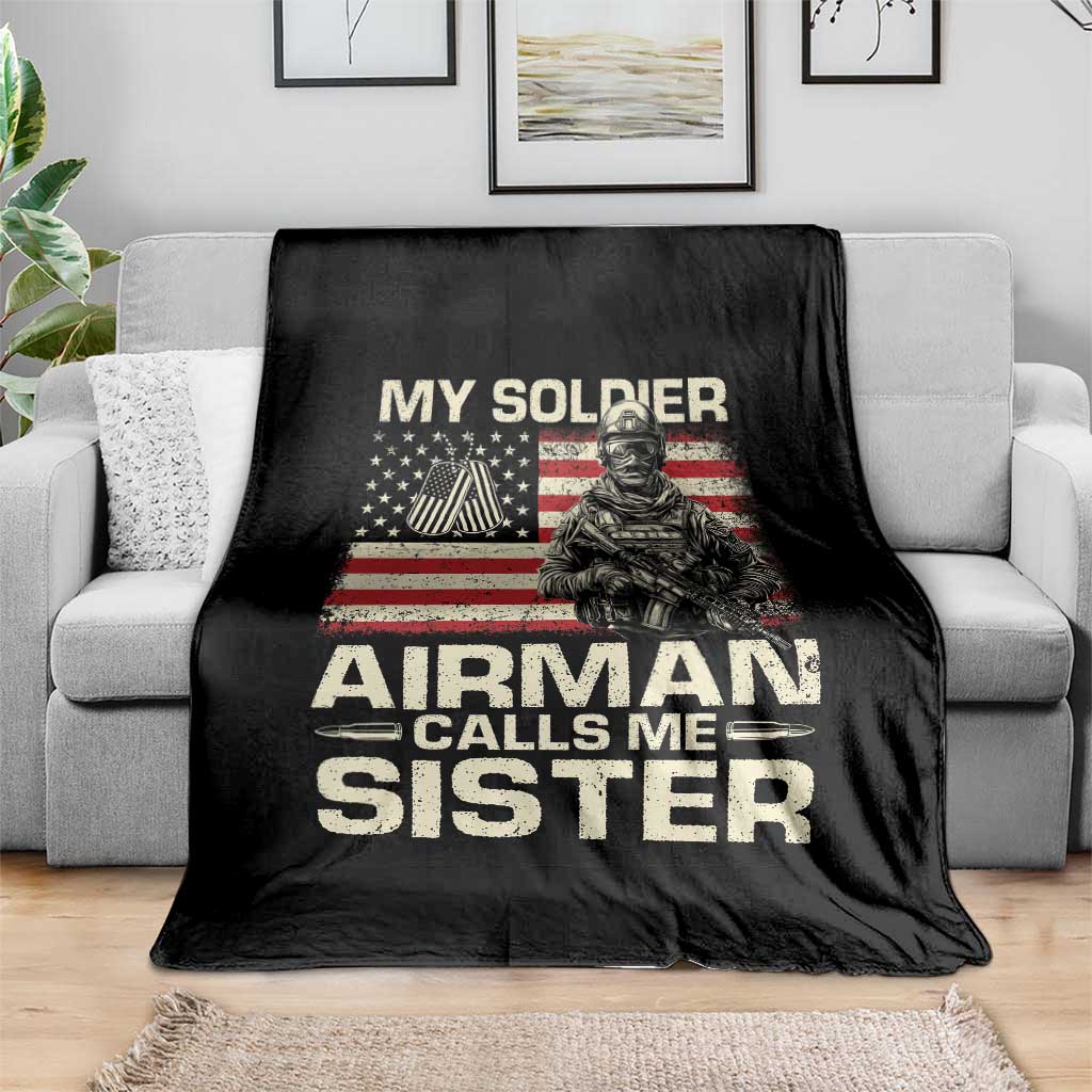 Proud Air Force Sister Throw Blanket My Soldier Airman Calls Me Sister US Flag - Wonder Print Shop
