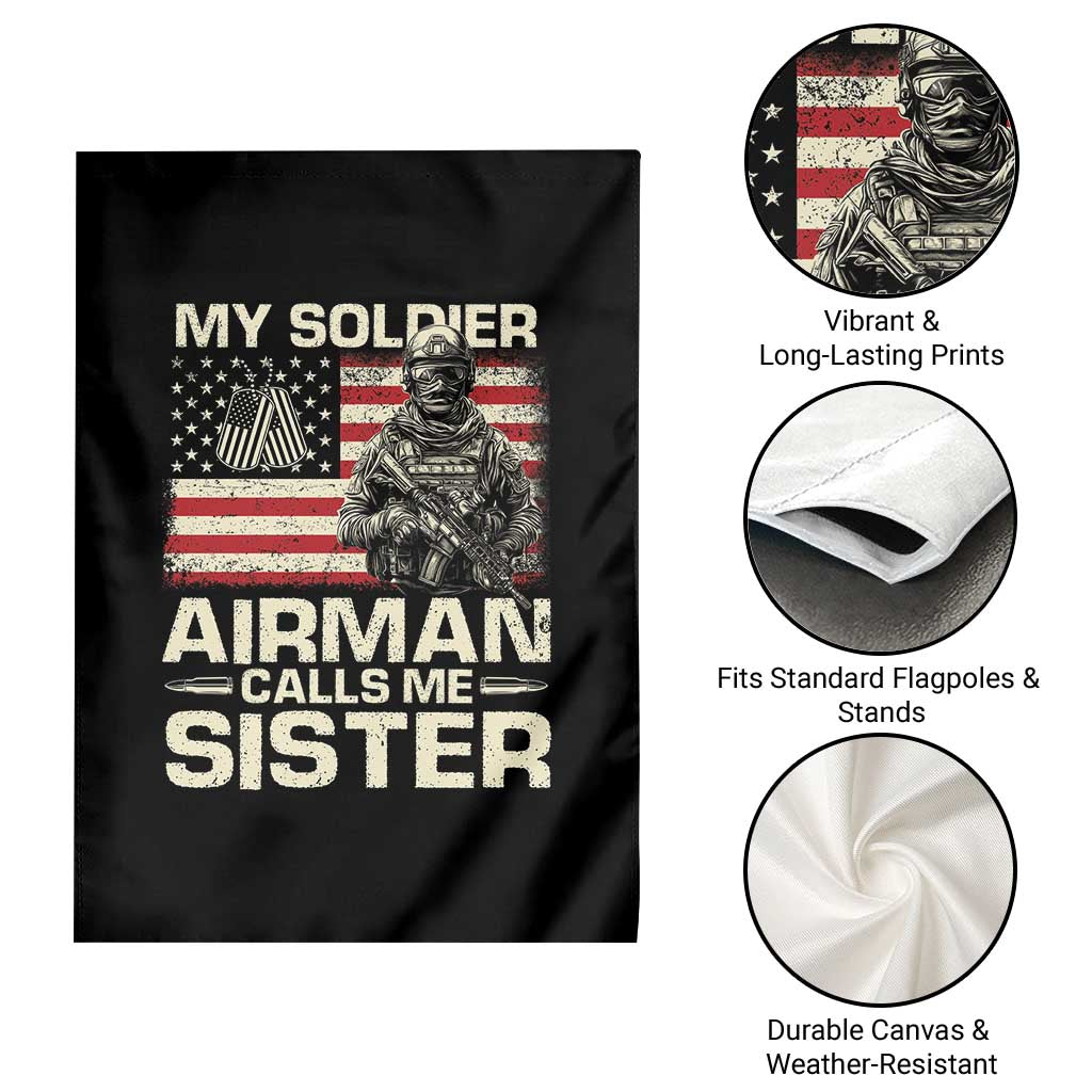 Proud Air Force Sister Garden Flag My Soldier Airman Calls Me Sister US Flag - Wonder Print Shop