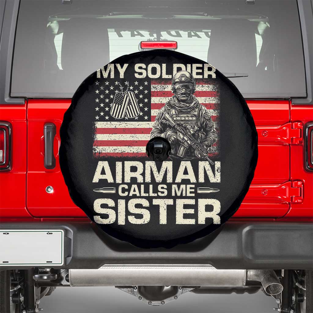Proud Air Force Sister Spare Tire Cover My Soldier Airman Calls Me Sister US Flag - Wonder Print Shop
