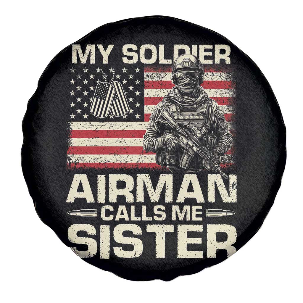 Proud Air Force Sister Spare Tire Cover My Soldier Airman Calls Me Sister US Flag - Wonder Print Shop