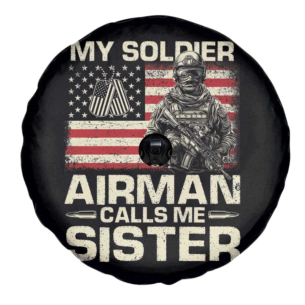 Proud Air Force Sister Spare Tire Cover My Soldier Airman Calls Me Sister US Flag - Wonder Print Shop