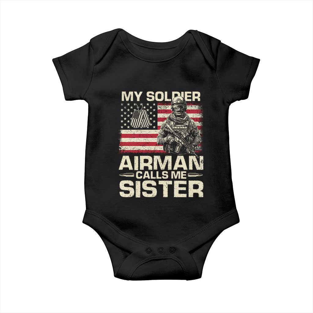 Proud Air Force Sister Baby Onesie My Soldier Airman Calls Me Sister US Flag - Wonder Print Shop