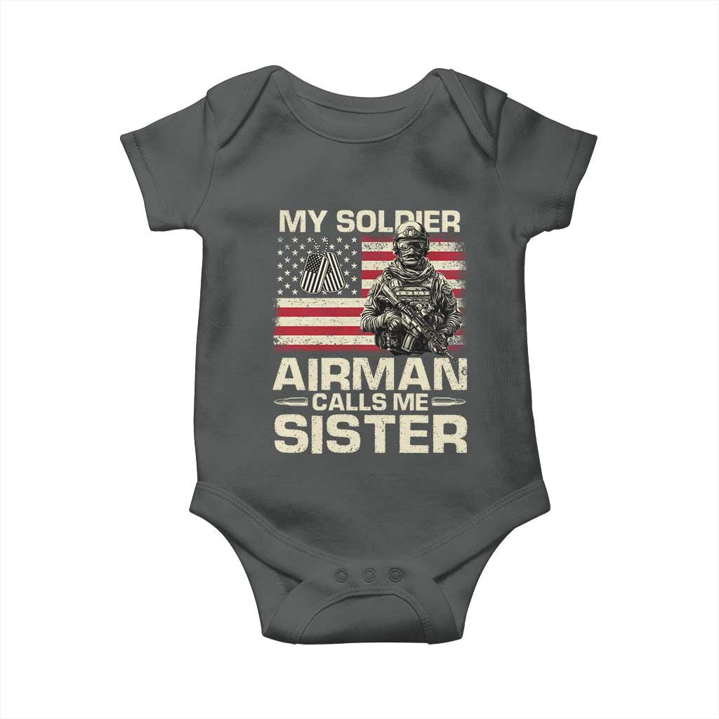 Proud Air Force Sister Baby Onesie My Soldier Airman Calls Me Sister US Flag - Wonder Print Shop