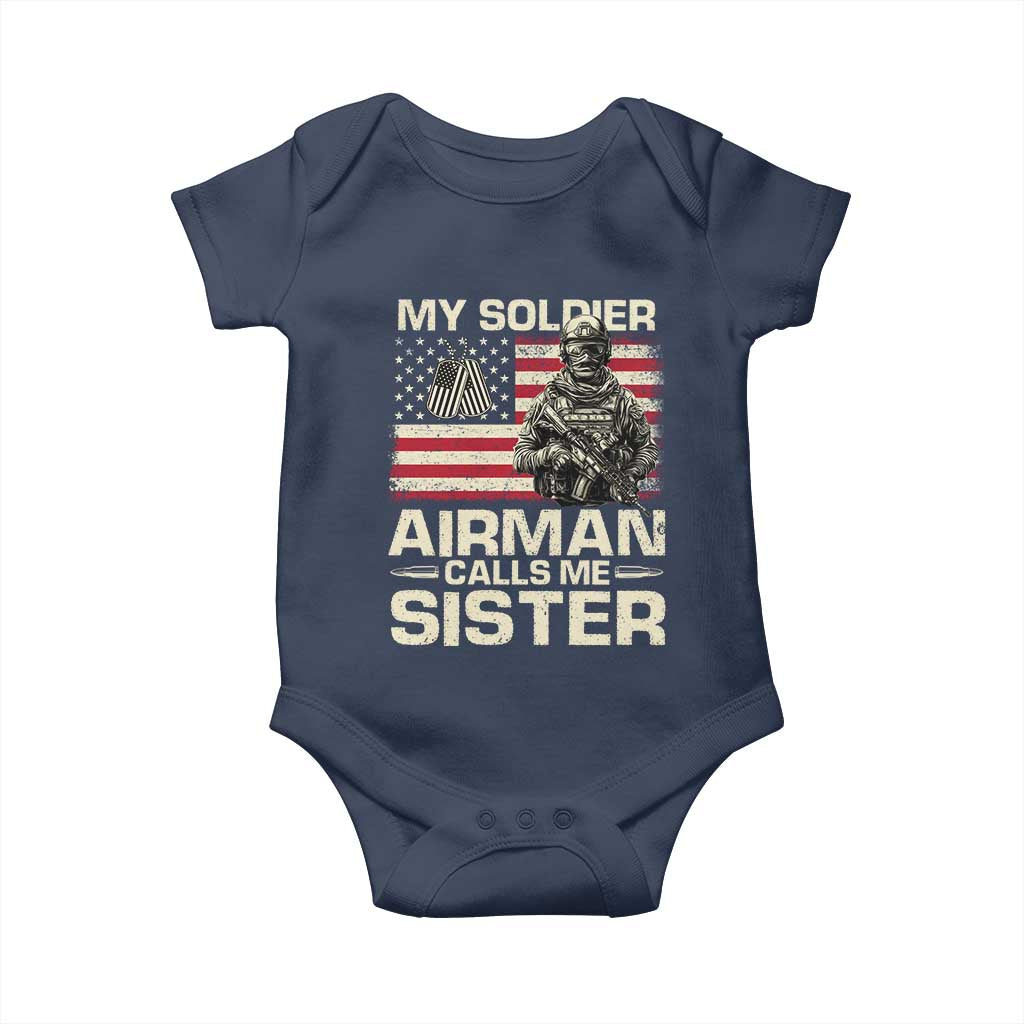 Proud Air Force Sister Baby Onesie My Soldier Airman Calls Me Sister US Flag - Wonder Print Shop