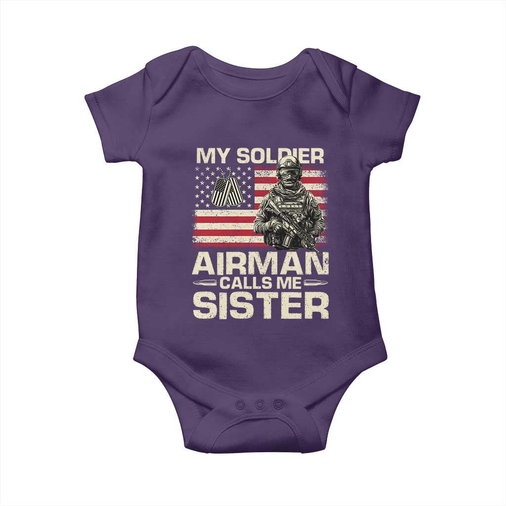 Proud Air Force Sister Baby Onesie My Soldier Airman Calls Me Sister US Flag - Wonder Print Shop