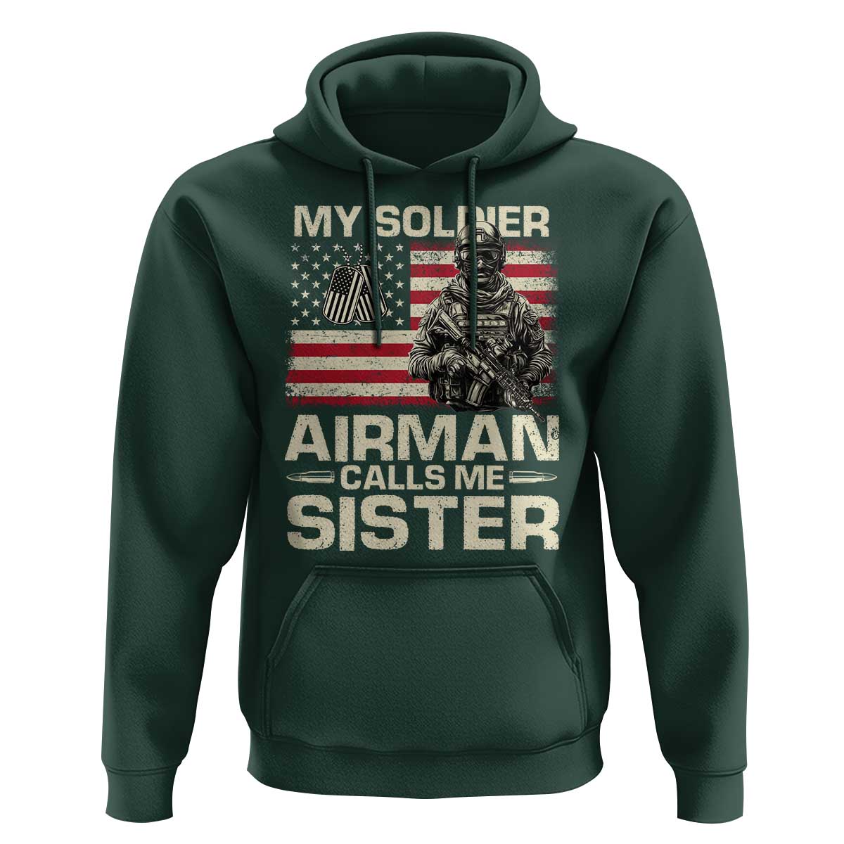 Proud Air Force Sister Hoodie My Soldier Airman Calls Me Sister US Flag - Wonder Print Shop