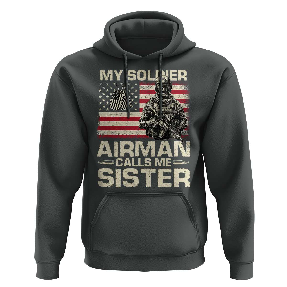 Proud Air Force Sister Hoodie My Soldier Airman Calls Me Sister US Flag - Wonder Print Shop