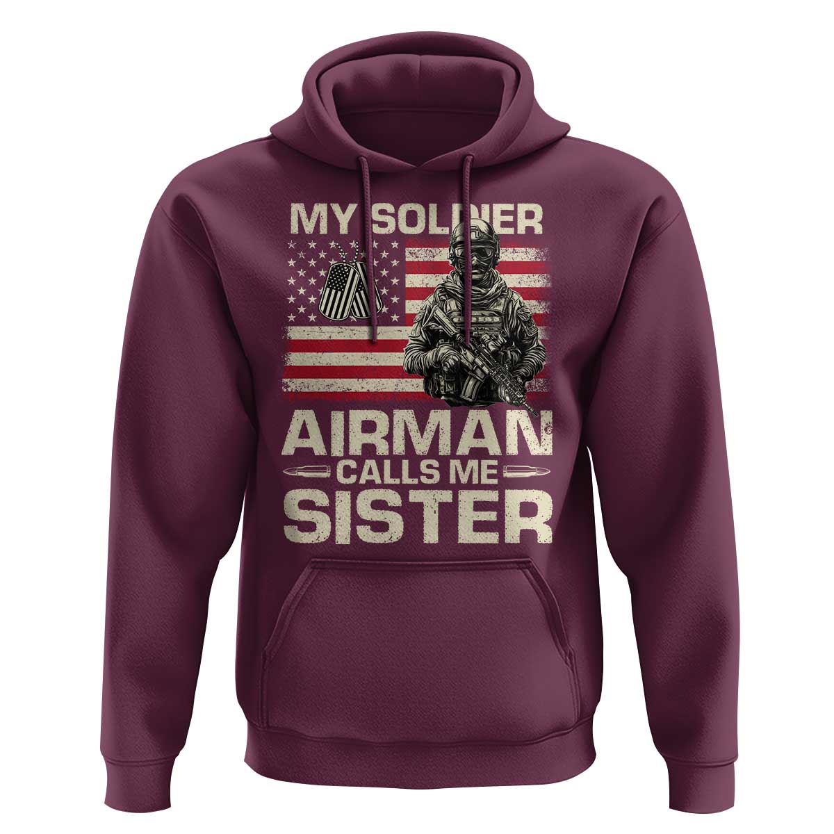 Proud Air Force Sister Hoodie My Soldier Airman Calls Me Sister US Flag - Wonder Print Shop