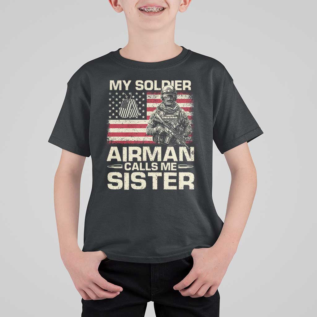 Proud Air Force Sister T Shirt For Kid My Soldier Airman Calls Me Sister US Flag - Wonder Print Shop